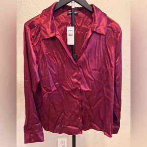 Express Satin long sleeve burgundy Blouse - Deep Red